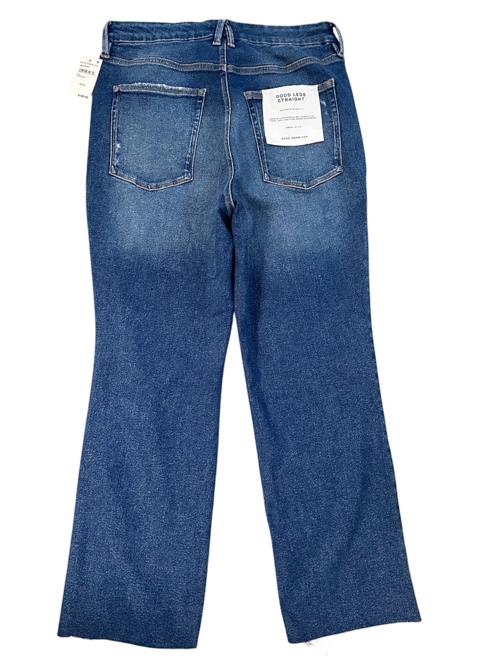 Good American Distressed Good Leg Straight Raw Hem Mid Rise Stretch Denim NWT - Picture 3 of 5